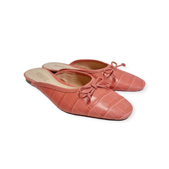 SCHUTZ "Carlene" Rosa Croc Embossed Mule Ballet Flats, Size 6 - Picture 4 of 7